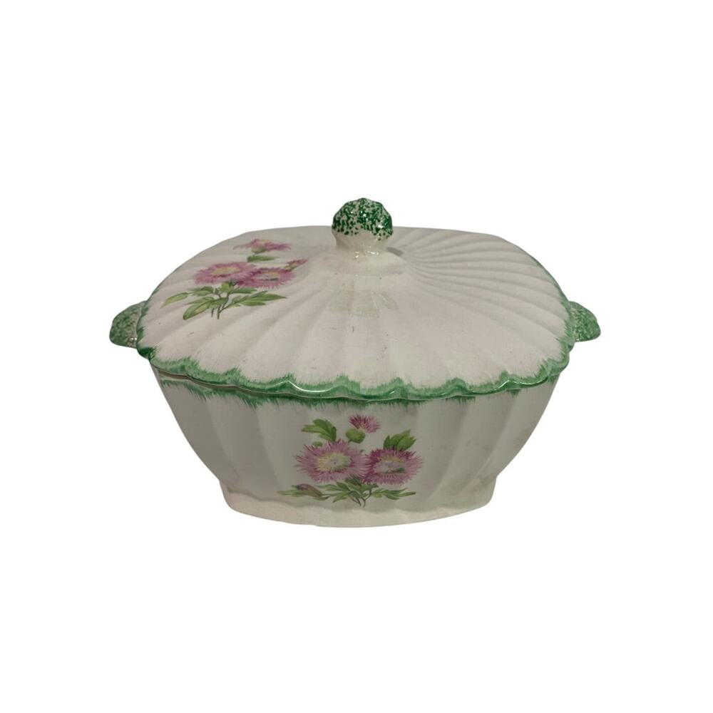 The Sebring Pottery Co Lidded Serving Dish Floral Green Trim